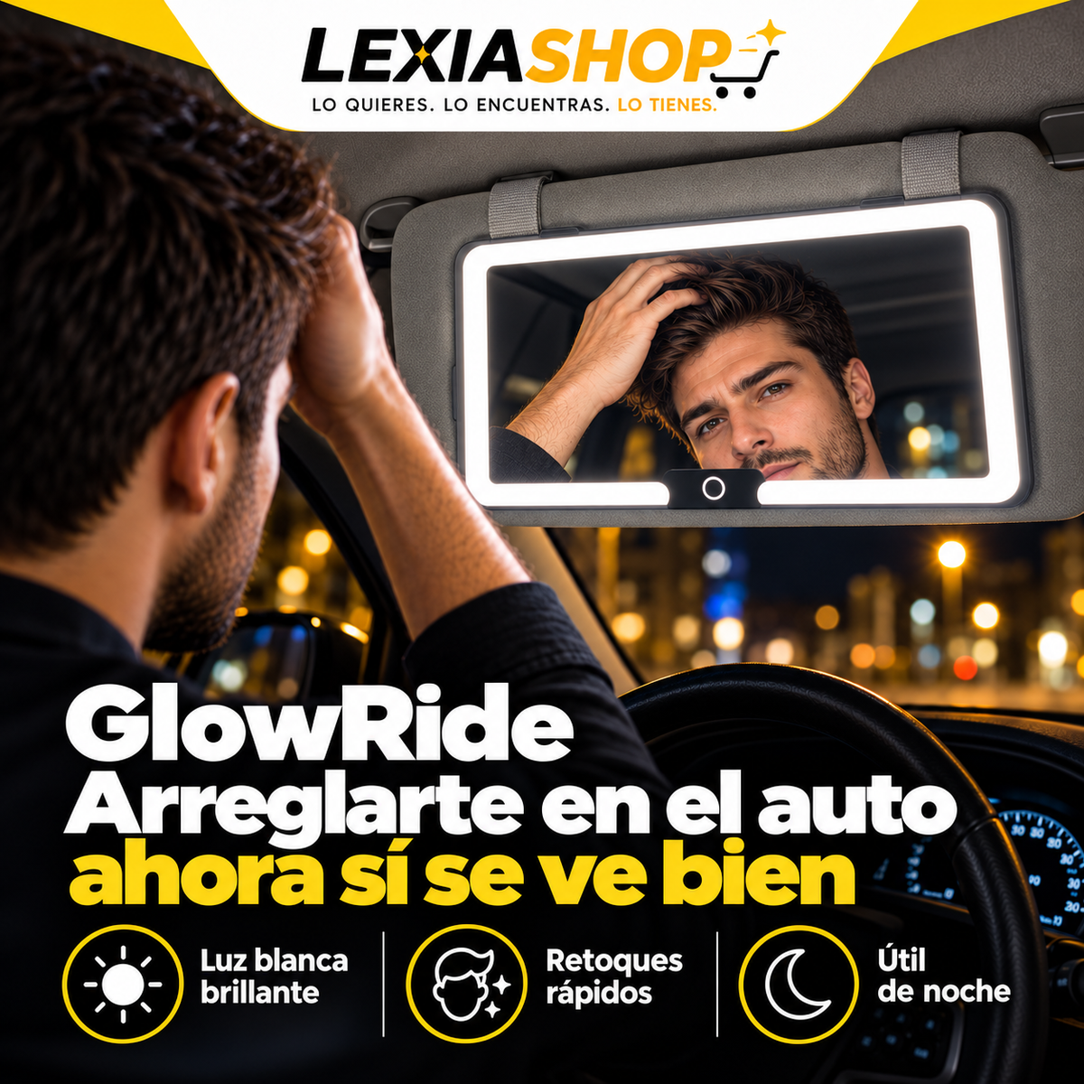 GlowRide™ | Espejo LED para Parasol del Auto