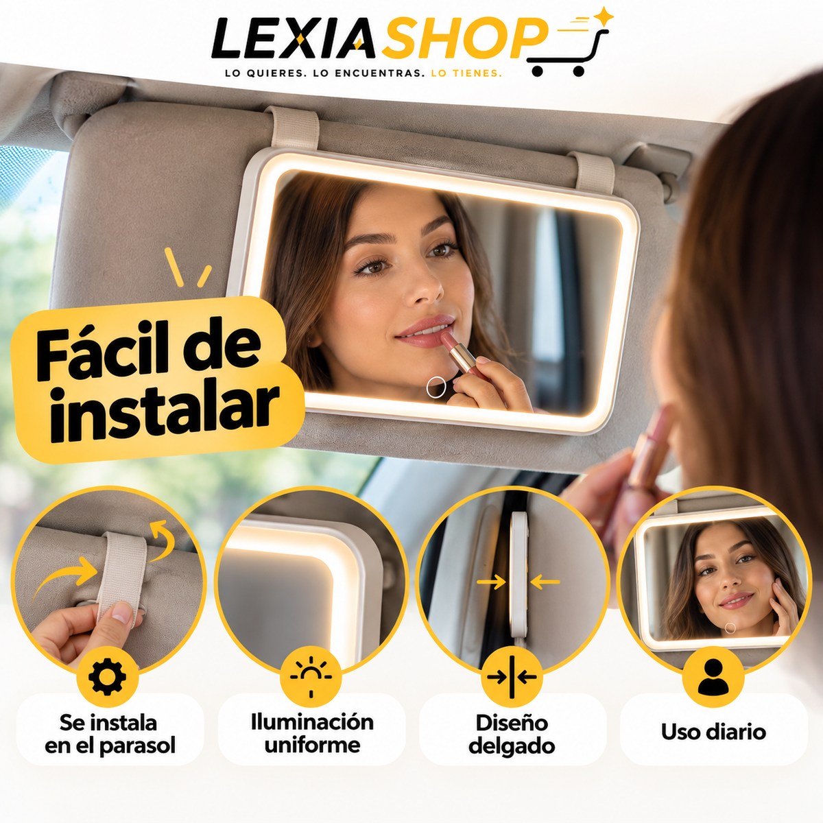 GlowRide™ | Espejo LED para Parasol del Auto