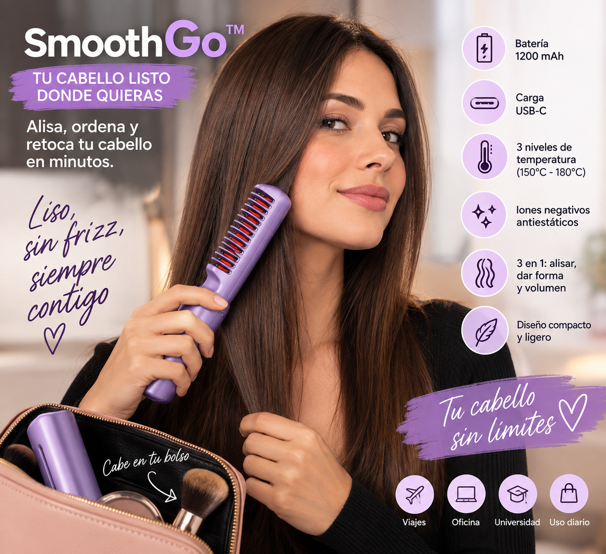 SmoothGo™ | Mini Cepillo Alisador Inalámbrico