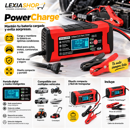 PowerCharge™ | Cargador de Batería 12V para Auto